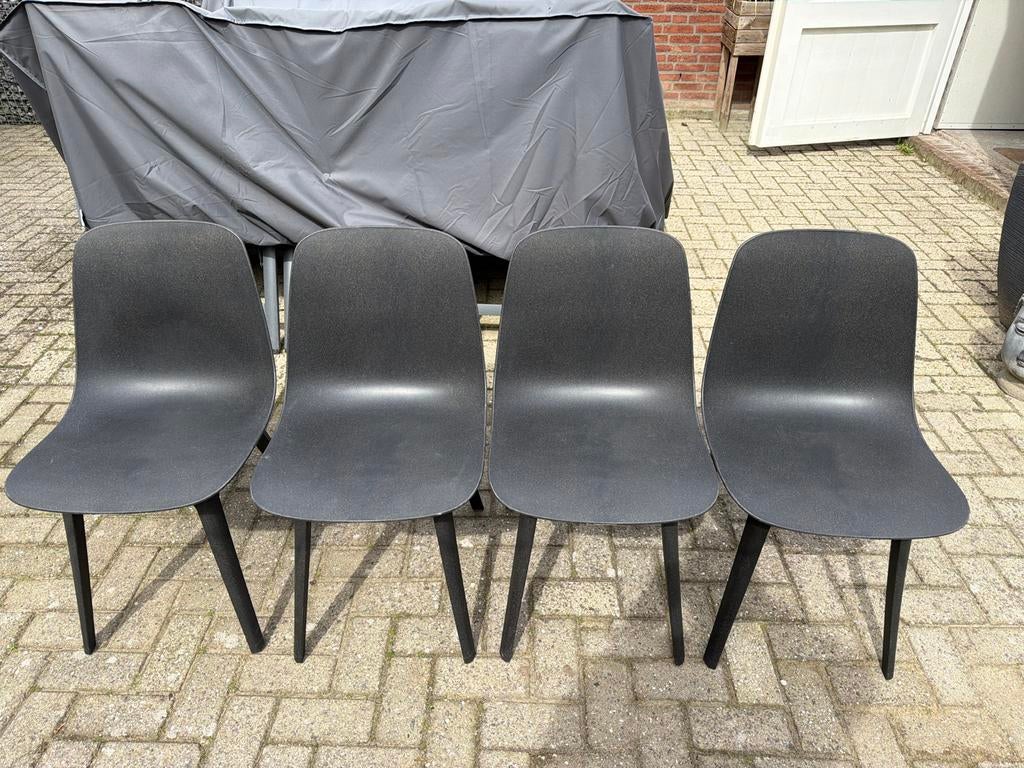 4x IKEA Odger eetkamerstoel antraciet, Huis en Inrichting, Stoelen, Ophalen, Kunststof, Gebruikt, Vier
