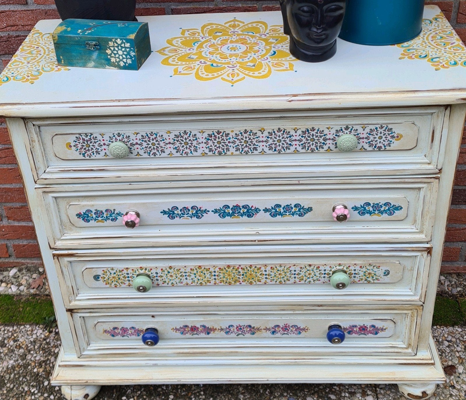 dressoir ladenkast brocante vintage bohostyle handbeschilder, Ophalen, Brocante landelijk bohemian, 50 tot 100 cm, Zo goed als nieuw