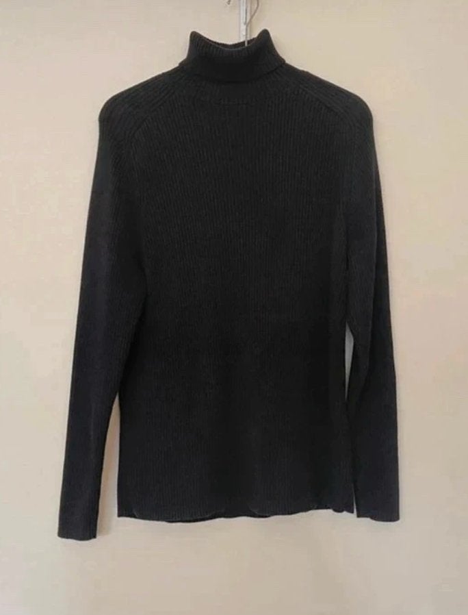 Black ribbed classic turtleneck L sweater, H&M, Zwart, Maat 42/44 (L), Ophalen of Verzenden