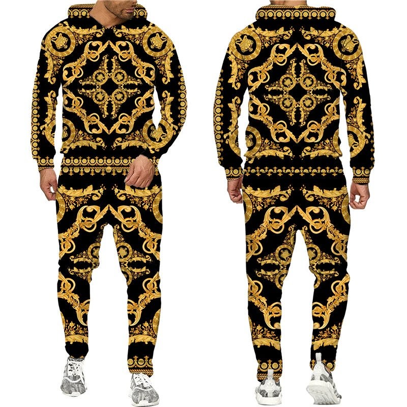 Heren barok joggingpak 1 zwart goud luxe trainingspak gouden, Overige kleuren, Verzenden, Nieuw, Overige maten