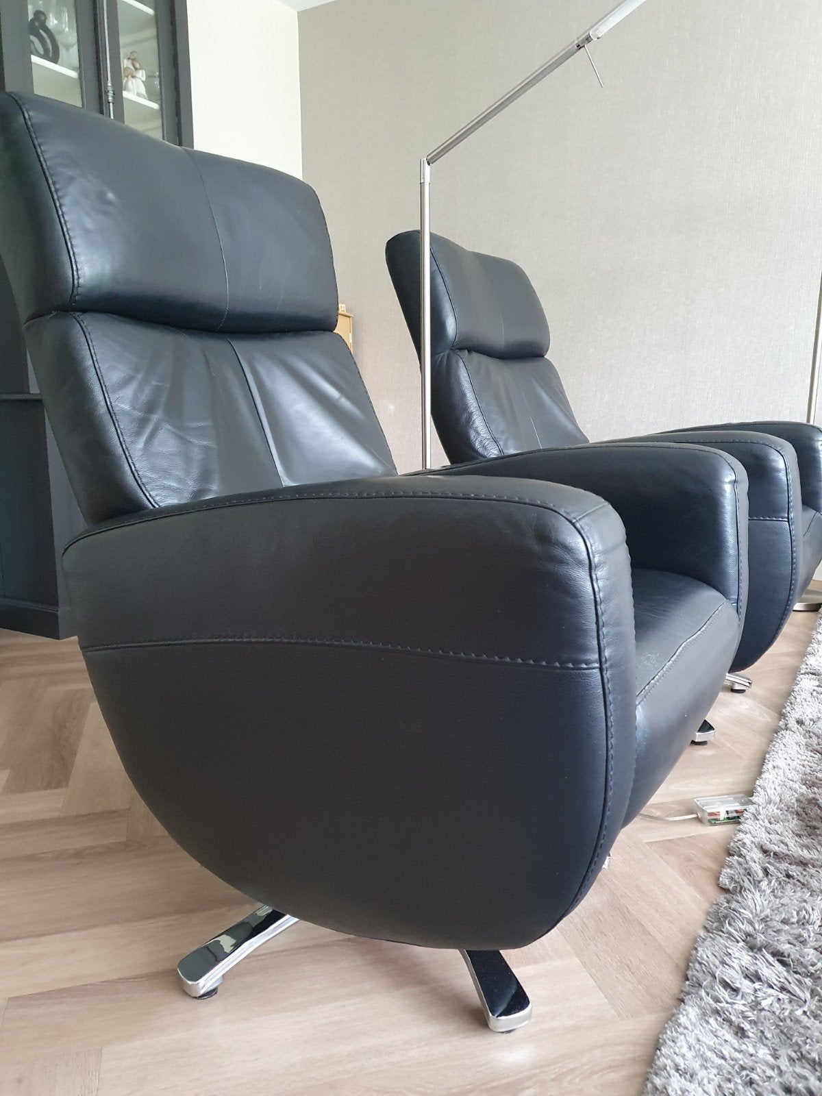 Lederen relaxfauteuil 2x, Gebruikt, Modern en slijlvol, Minder dan 75 cm, Leer