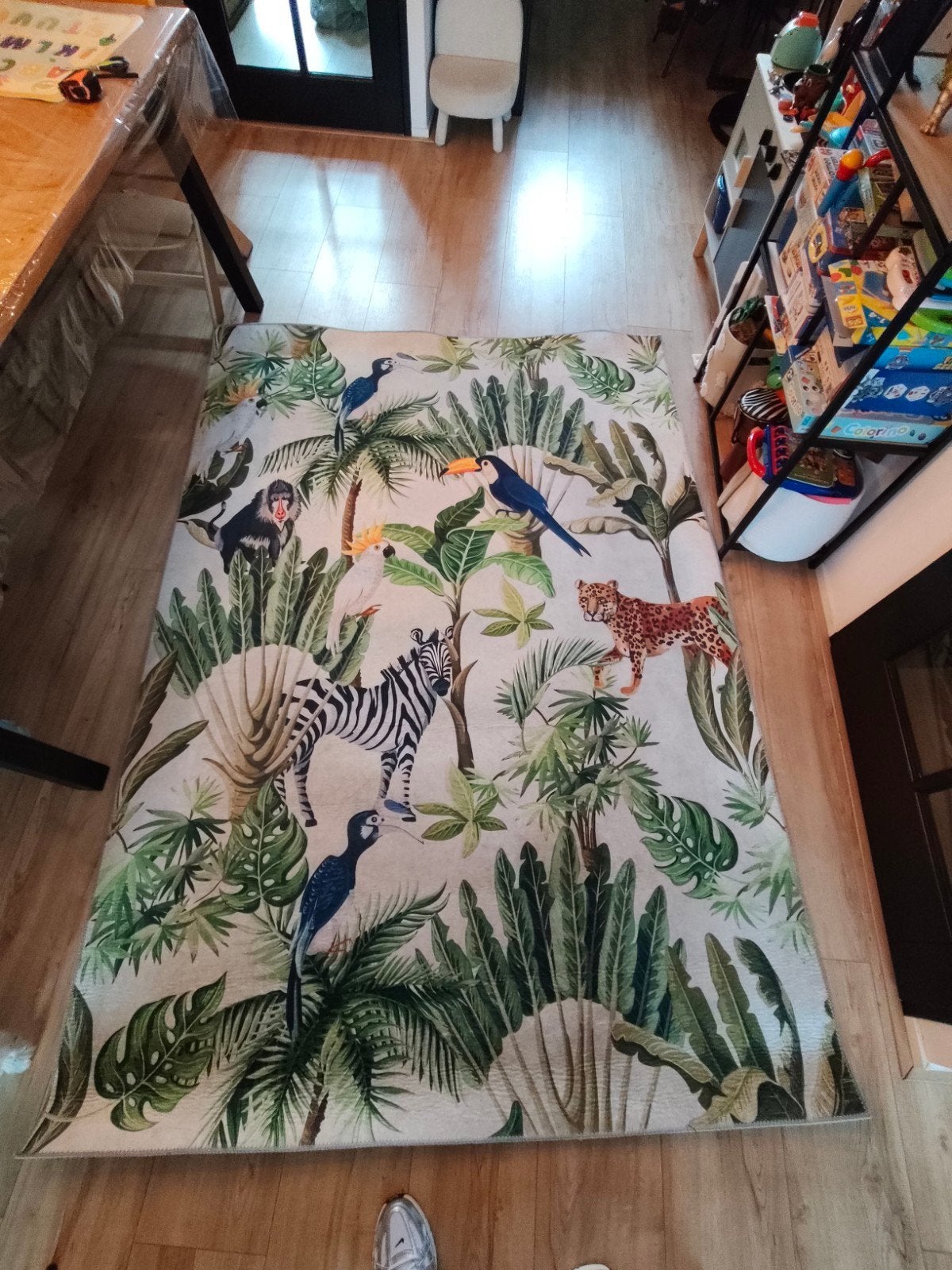 Vloerkleed 'My Exotic' met jungleprint en dieren (160x230cm), Ophalen, Nieuw, Rechthoekig, 200 cm of meer