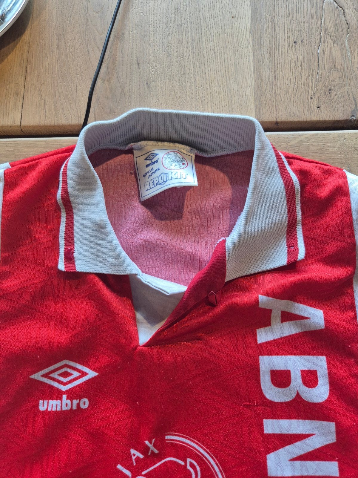 Vintage Ajax thuisshirt Umbro ABN AMRO seizoen '91/'93, Meerkleurig, Overige maten, Ophalen of Verzenden, Voetbal