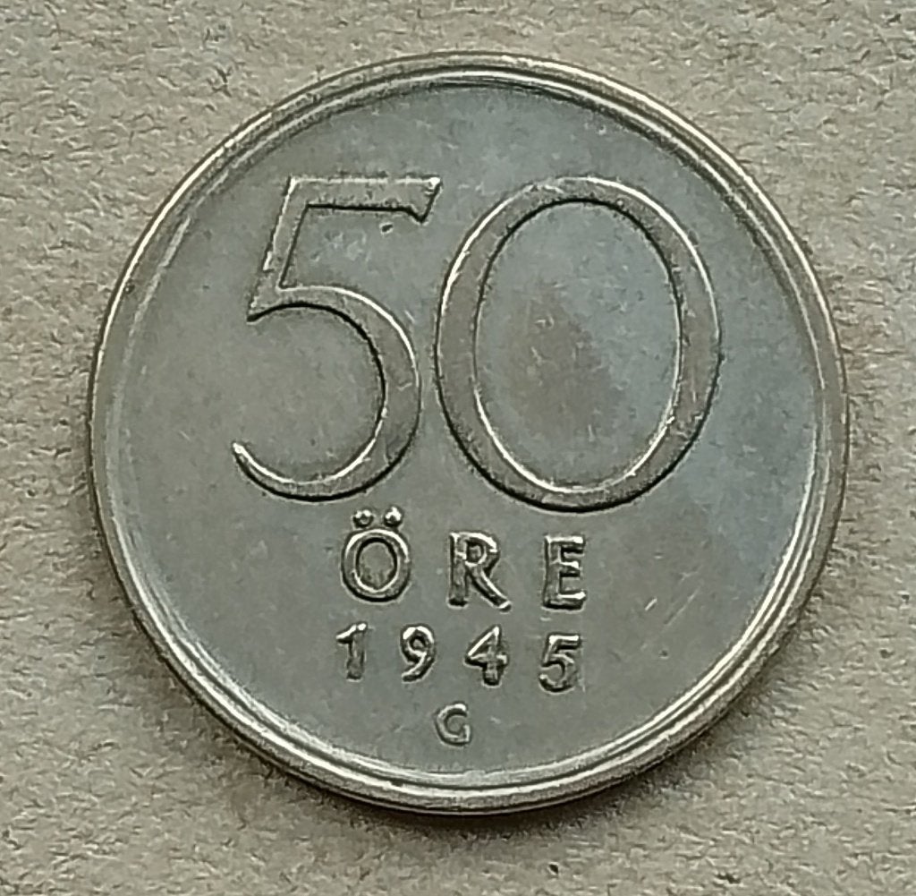 Zweden, 50 öre 1945, Ophalen of Verzenden, Overige landen, Losse munt, Zilver