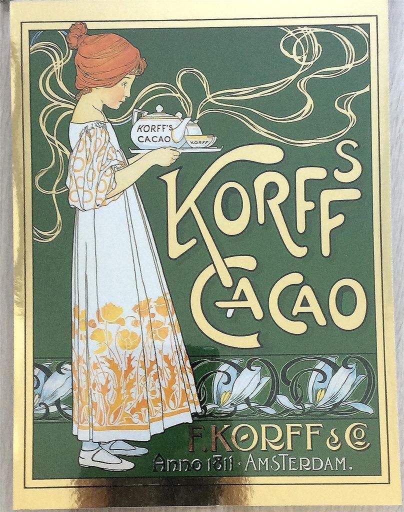 KORFFS CACAO Art nouveau Litho Poster Goud Foil, Verzenden