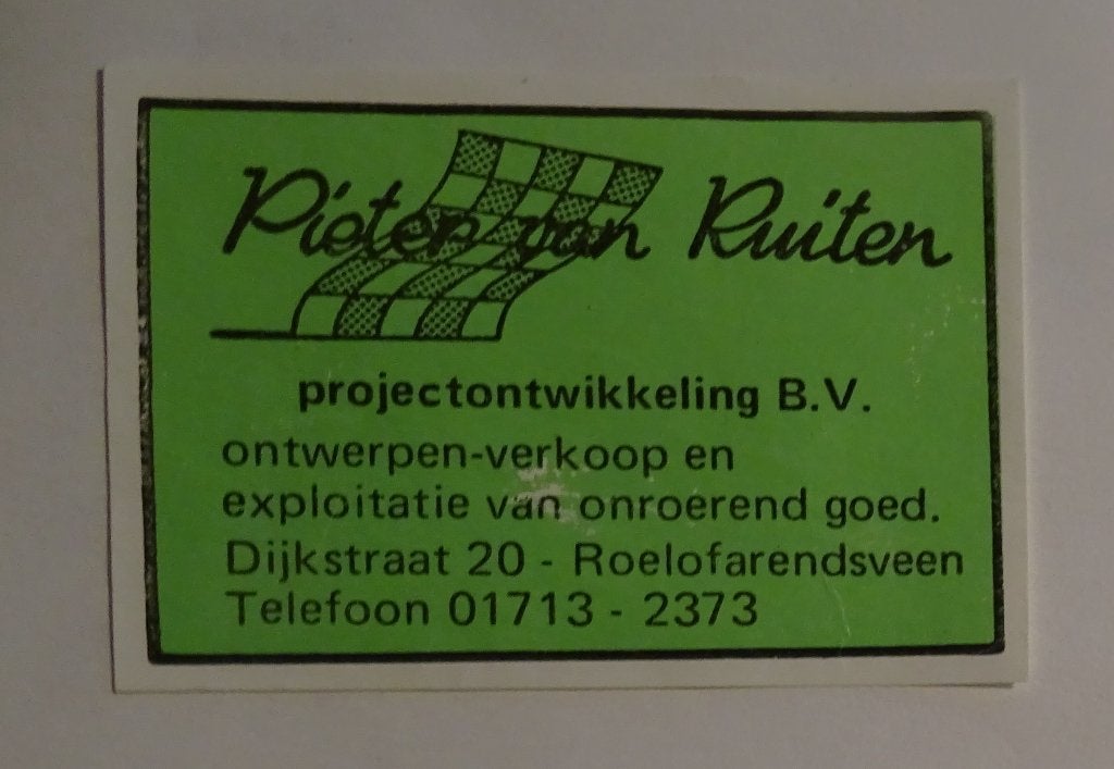 PIETER VAN RUITEN   Projectontwikkeling    ROELOFSARENDSVEEN, Verzamelen, Verzenden, Zo goed als nieuw, Luciferdoosjes of -merken