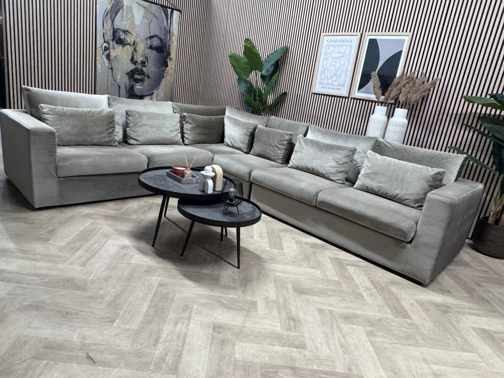LUXE Royale Velvet Velours Hoekbank - Taupe - 345x283, -, -, Hoekbank, 300 cm of meer