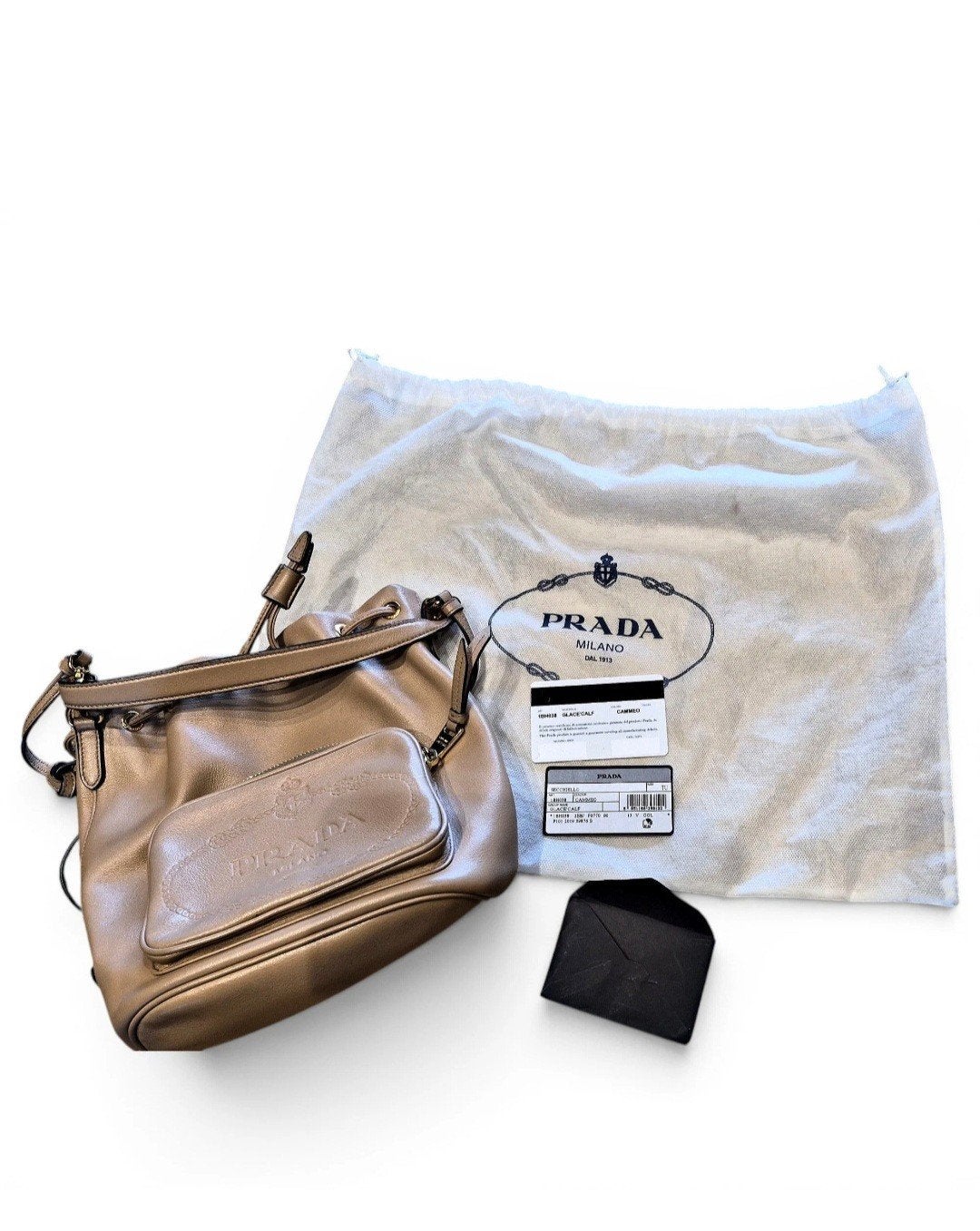 Prada Sequin Bucket Bag Glace Calf Cammeo, Ophalen of Verzenden, Zo goed als nieuw, Beige, Schoudertasje