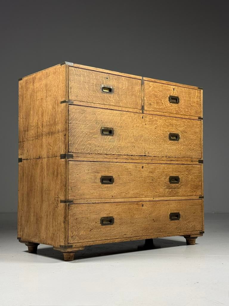 Campaign ladekast eiken 19e eeuw, Huis en Inrichting, Ophalen, Gebruikt, Eikenhout, 50 tot 100 cm