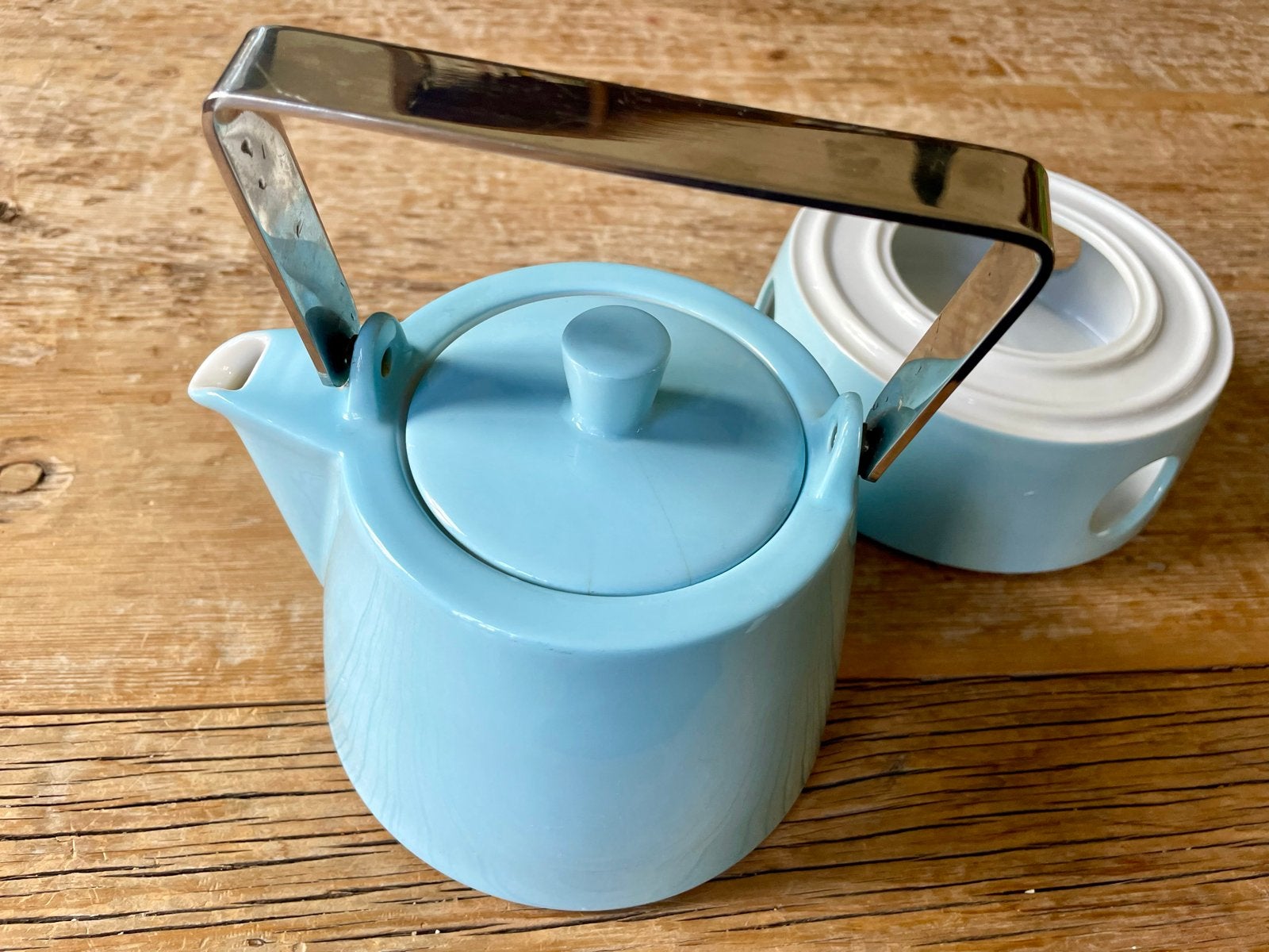 Arzberg theepot met warmhouder/theelicht - lichtblauw, Gebruikt, Ophalen of Verzenden, Theepot, Modern