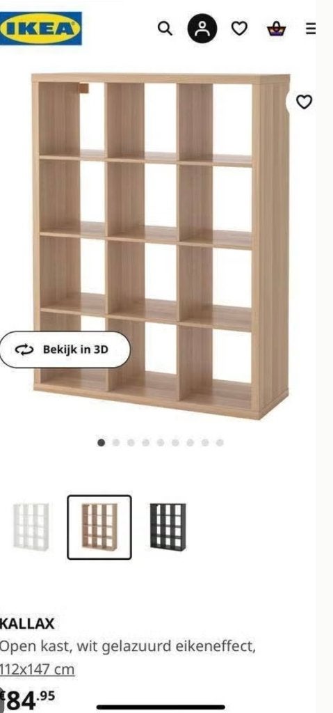 Kallax 12 vaks open kast vakkenkast 4x3 bruin Ikea, Ophalen, 5 laden of meer, 150 tot 200 cm, Eikenhout