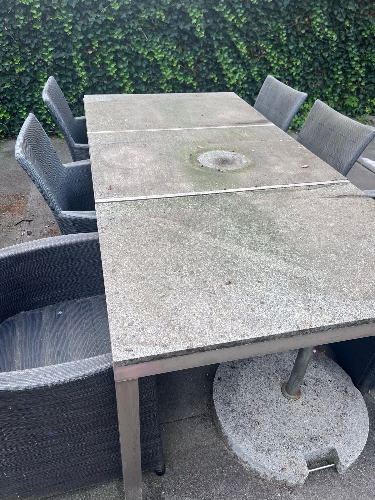 Hardstenen tuintafel met RVS poten, Ophalen, Gebruikt, Rechthoekig, Rvs