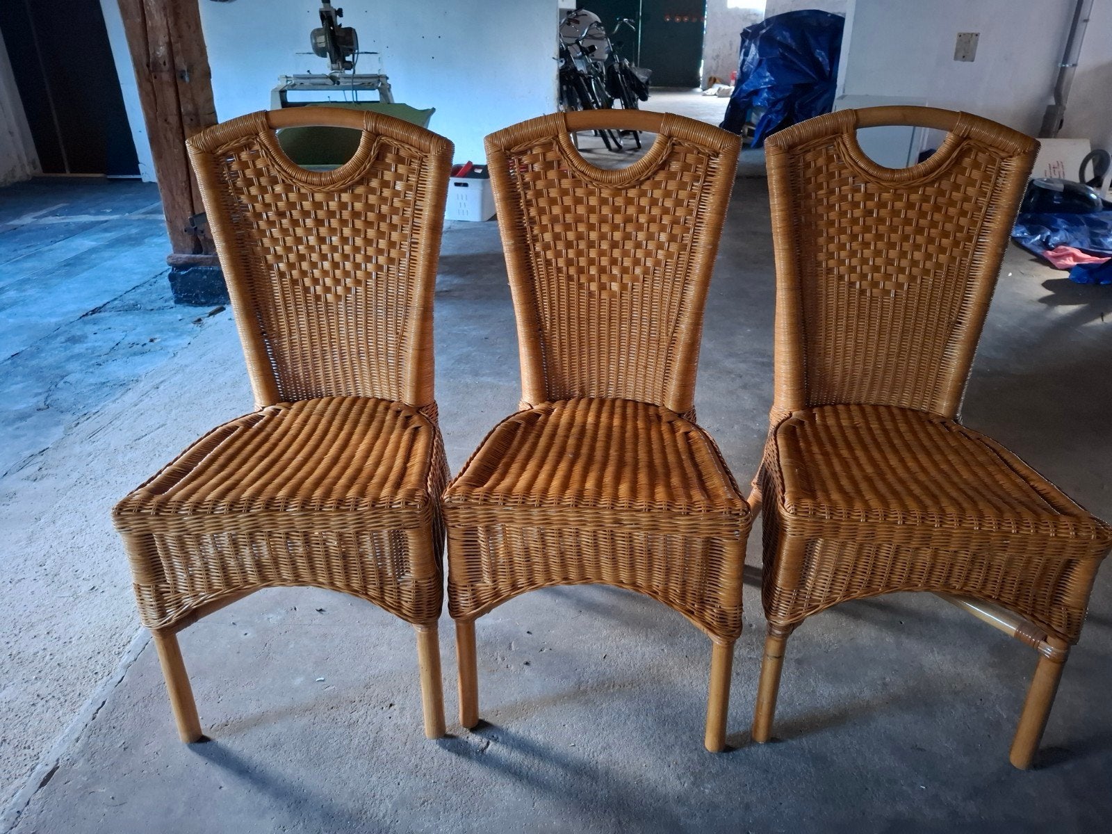 Rieten stoelen, Ophalen of Verzenden, Gebruikt, Bruin, Drie