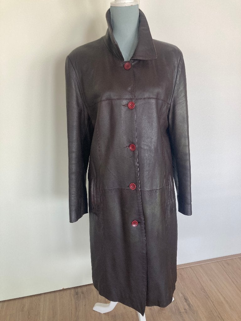 Donkerbruin leren trenchcoat/jas - Arma, Kleding | Dames, Ophalen of Verzenden, Gedragen, Maat 42/44 (L), Bruin