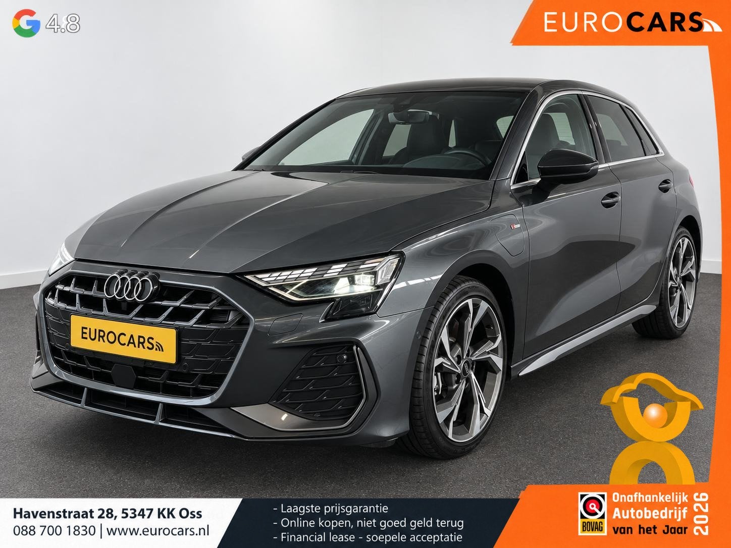 Audi A3 Sportback 40 TFSI e 204pk Automaat S-Line edition DE, Auto's, Zwart, 4 cilinders, 150 min, Leder en Stof