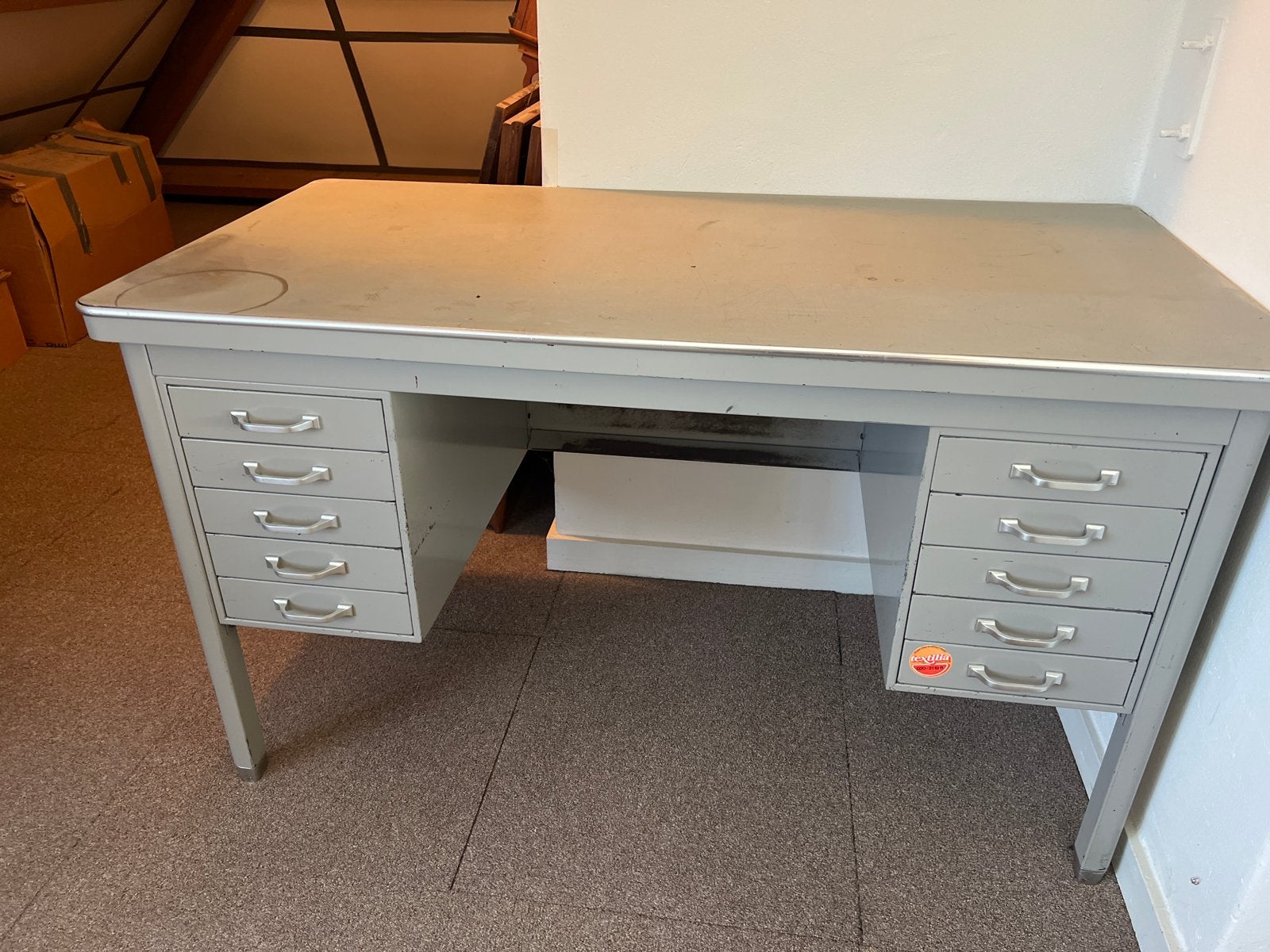 Vintage metalen bureau met lades 61 x 121 cm hoogte 70 cm, Ophalen, Overige typen, Gebruikt, Met lades