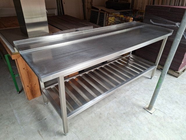 rvs afvoertafel 215x75 cm, werktafel, aanrechtblad, Huis en Inrichting, Ophalen, Gebruikt, 200 cm of meer, Minder dan 100 cm