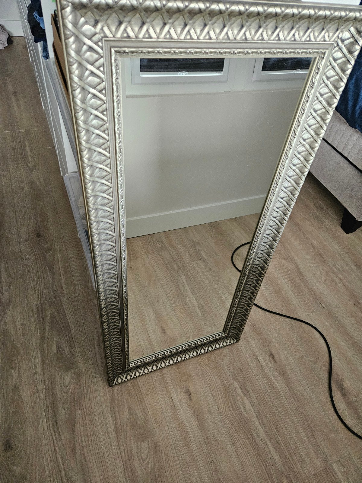 Spiegel 115x55 cm met decoratieve lijst, Ophalen, Gebruikt, 100 tot 150 cm, Rechthoekig