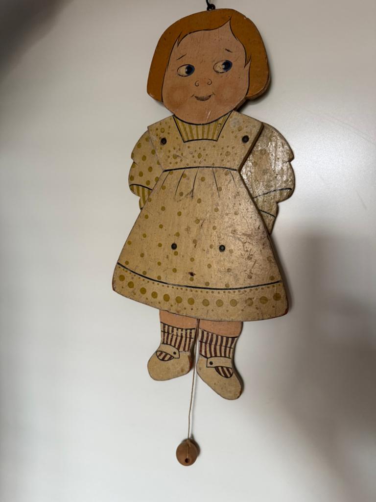 Antieke houten trekpop meisje - Vintage decoratie, Ophalen