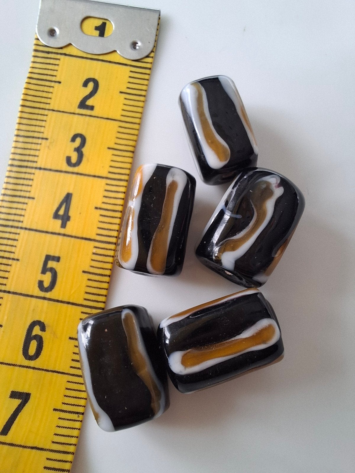 5 stuks lampwork glaskralen lang kralen zwart wit oranje, Kraal, -, -, Nieuw