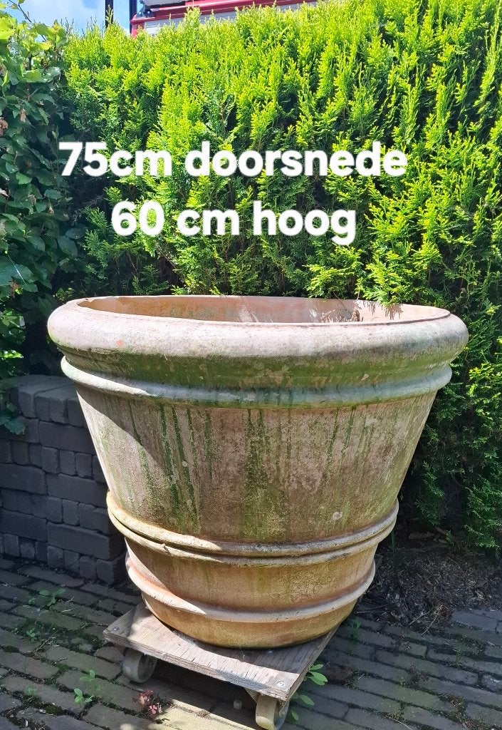 Set van 3 grotes terracotta buitenpotten, Tuin en Terras, Bloembakken en Plantenbakken, Ophalen, Steen, Gebruikt, Minder dan 30 cm
