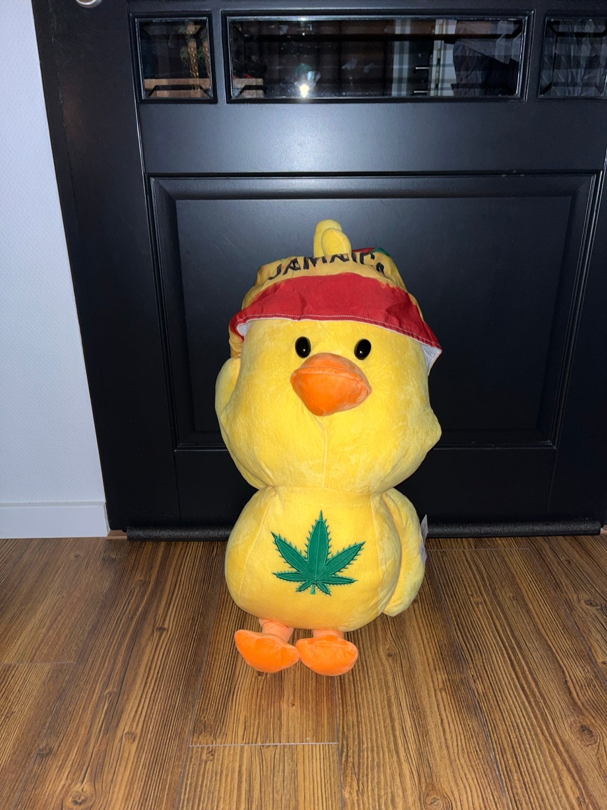 Leuke knuffel eend met Jamaica hoed en wietblad, Ophalen, Geel, Zo goed als nieuw, Middelgroot (20 tot 80 cm)