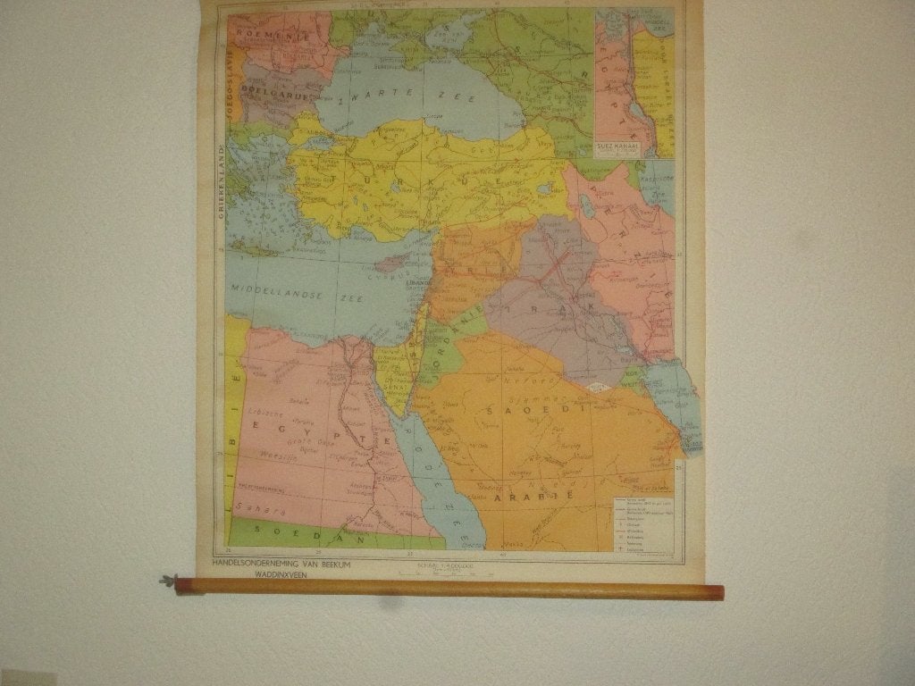 Wandkaart Midden en Nabije Oosten, Antiek en Kunst, Antiek | Schoolplaten, Ophalen, Aardrijkskunde