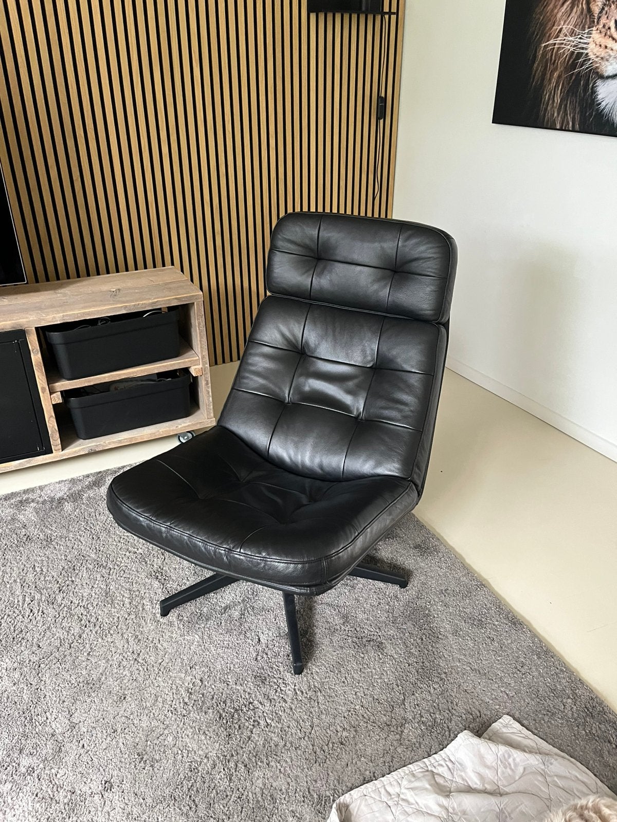 Ikea havberg zwart leren draaifauteuil, Ophalen, Zo goed als nieuw