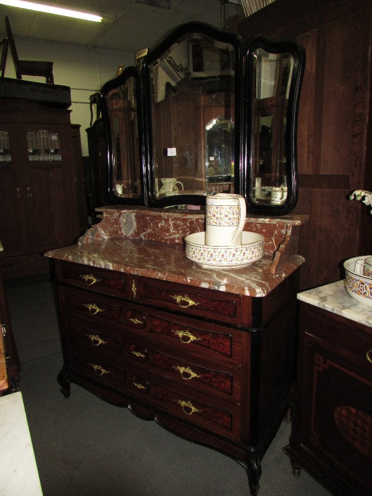 antieke commode kaptafel met marmerblad en spiegel 425,00, 100 tot 150 cm, 200 cm of meer, Ophalen of Verzenden, Hout