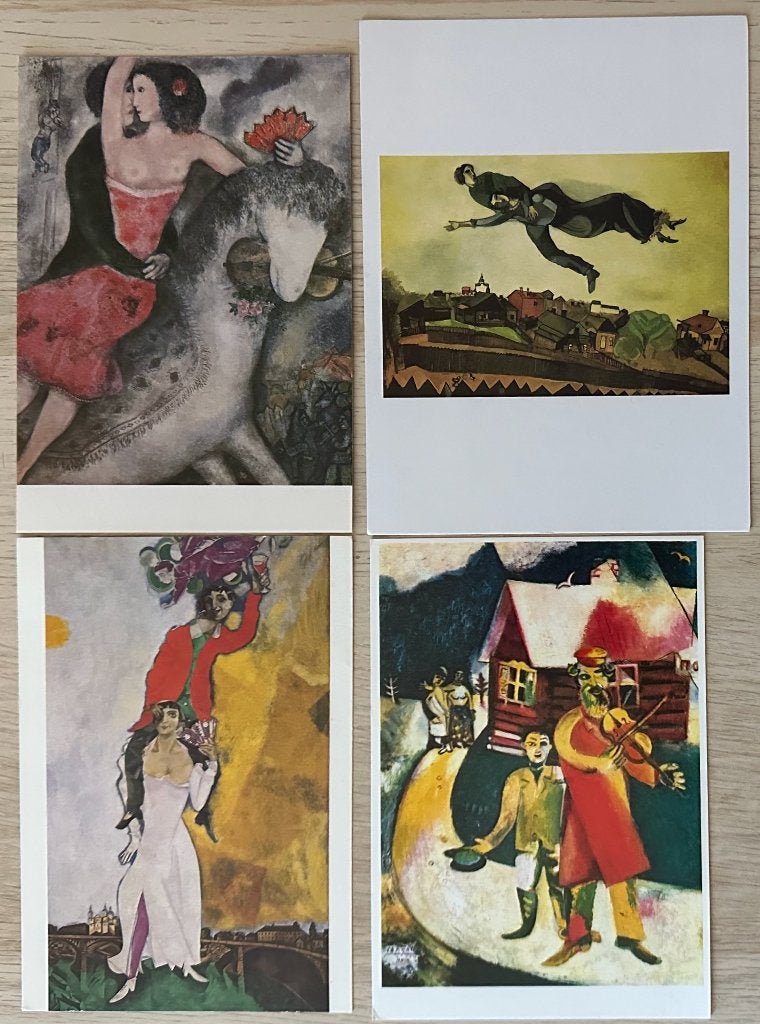 096 PARTIJTJE van 4 kaarten van MARC CHAGALL (6), Verzenden, 1980 tot heden, Ongelopen, Overige thema's