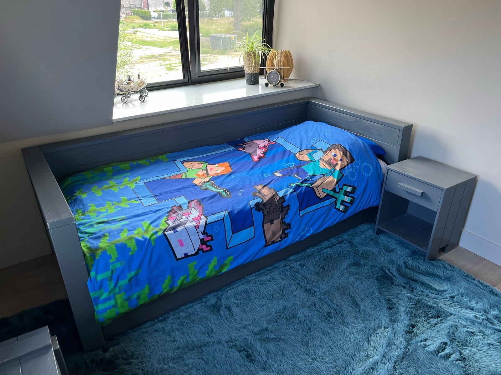 Woood Kinderkamer Set - bedbank + kast + kist - grenen grijs, Ophalen, Gebruikt, 180 cm of meer, 100 cm of meer