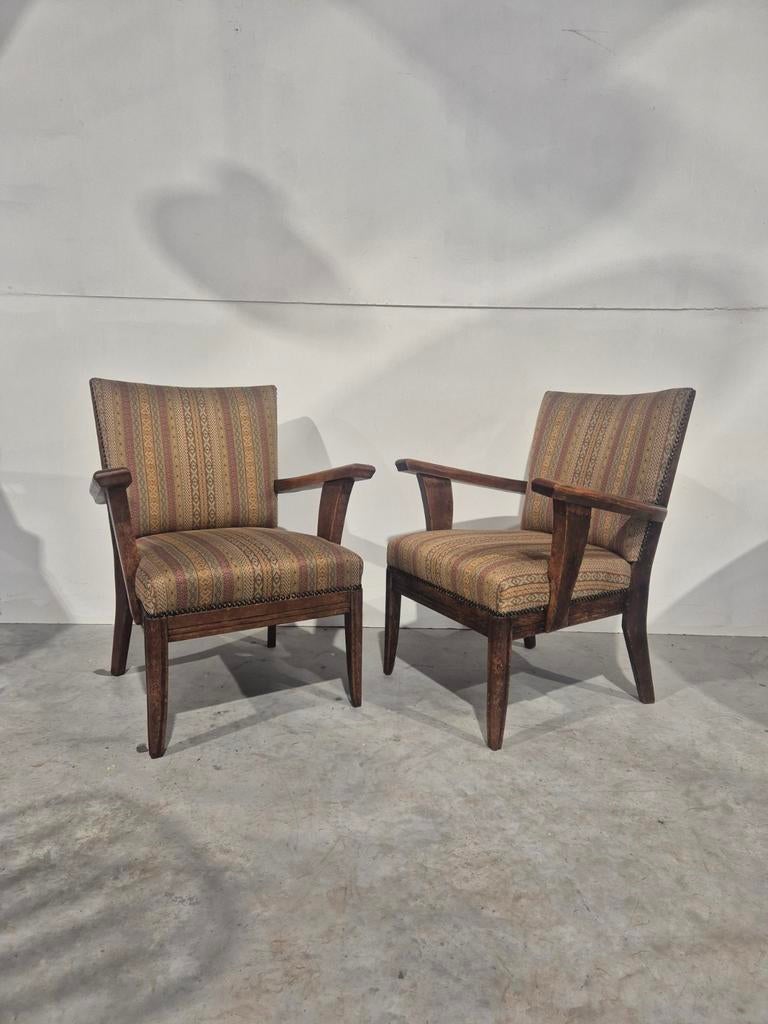 2 art deco fauteuils eiken haagse school , Ophalen, Gebruikt, Minder dan 75 cm, Onbekend