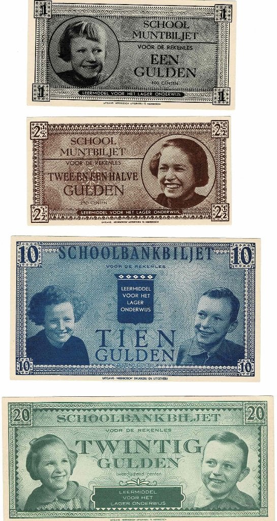 Serie schoolgeld eind 40'er jaren, compleet - UNC, Verzenden, 10 gulden
