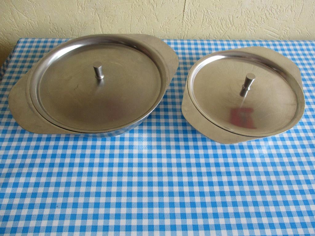Rvs - roestvrijstalen schalen met deksel - 2 stuks, Overige typen, Ophalen of Verzenden, Zo goed als nieuw, Metaal