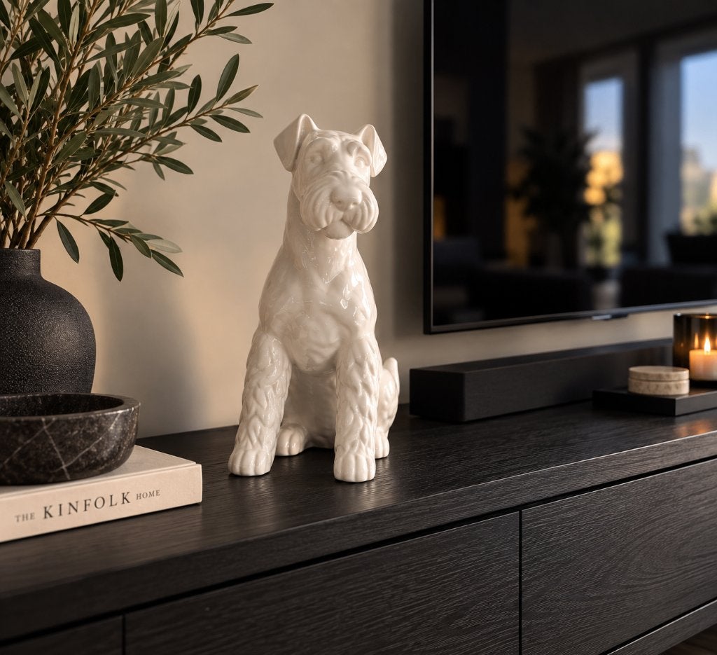 Grote witte keramieken hond 35 cm – vintage decoratiebeeld, Vintage, Gebruikt, Verzenden, Wit