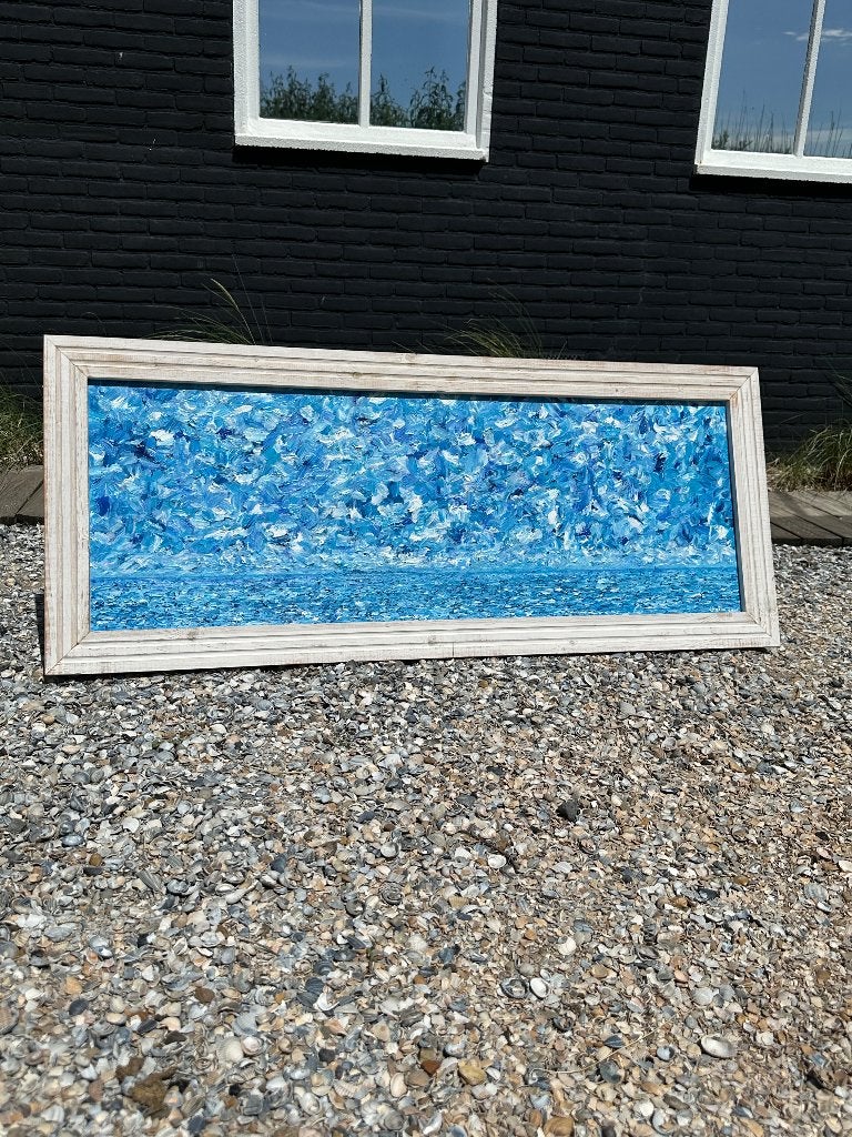 schilderij, zeegezicht met delfts blauwe zee, Ophalen, Oorspronkelijke maker, Nieuw, 125 cm of meer