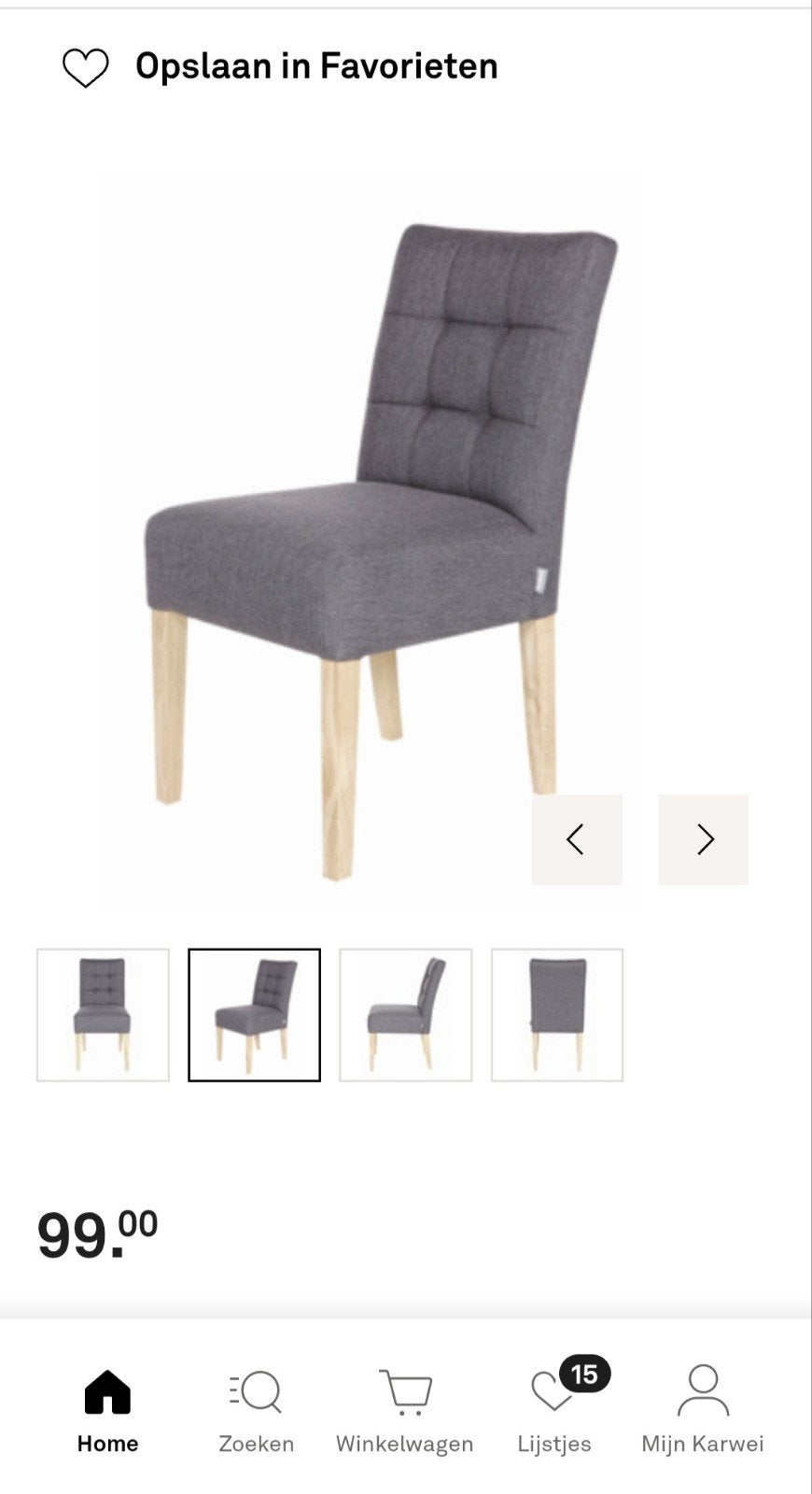 Set stevige grijze Tijmen eetkamerstoelen van Woood, Ophalen, Gebruikt, Vijf, Zes of meer stoelen, Stof