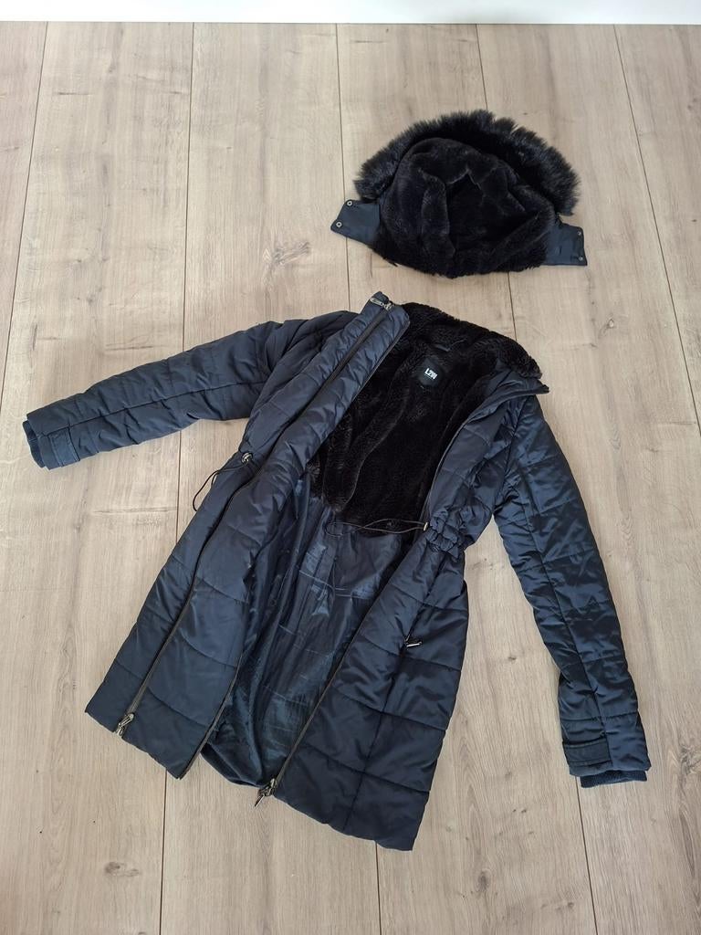 Zwarte zwangerschapsjas met afneembare bontkraag, Kleding | Dames, Positiekleding, Ophalen of Verzenden, Zo goed als nieuw, Zwart