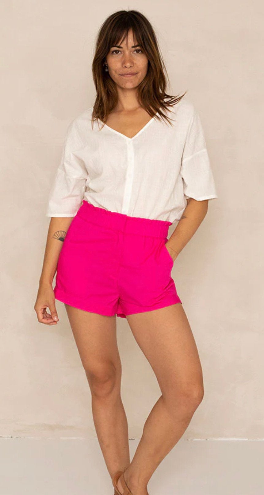 Luchtige veda short J-label M 38 neon roze katoen viscose, Ophalen of Verzenden, Zo goed als nieuw, Roze, Maat 36 (S)