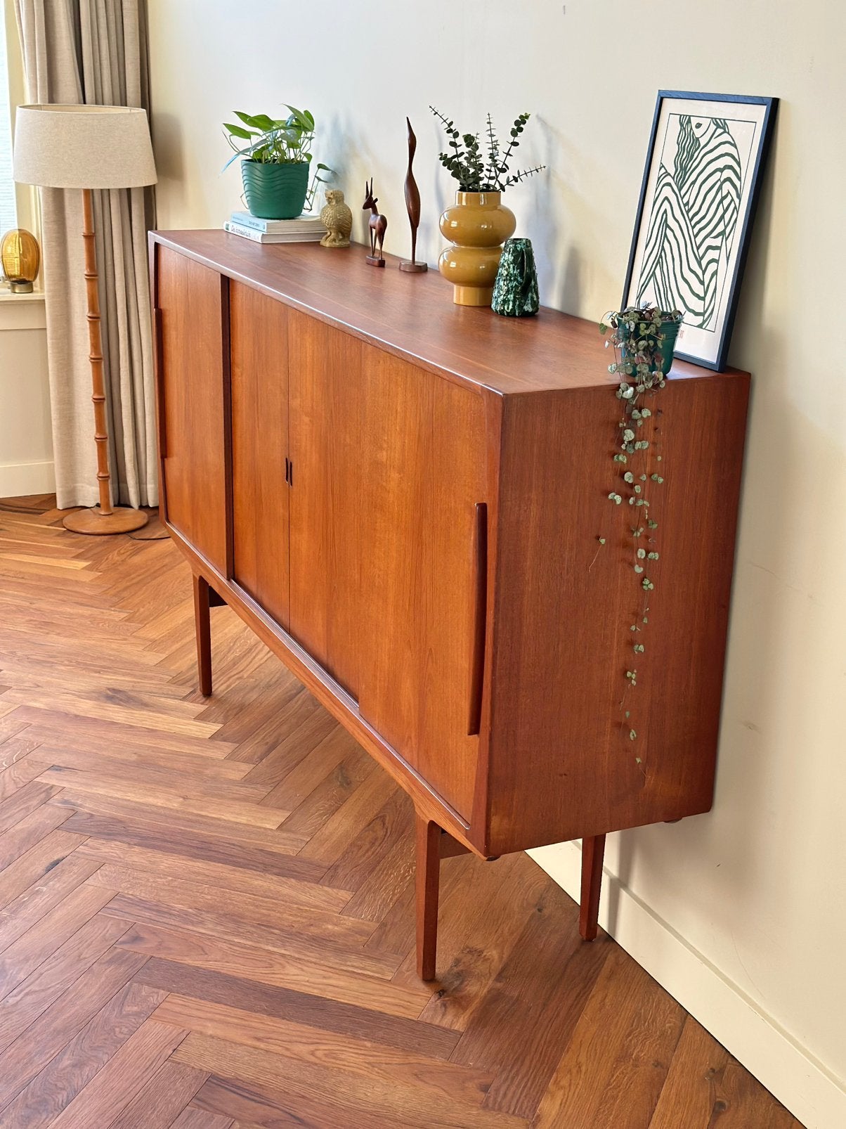 Vintage highboard Deens buffet kast teak hout jaren 50/60/70, Ophalen, Gebruikt, Met deur(en), 100 tot 150 cm