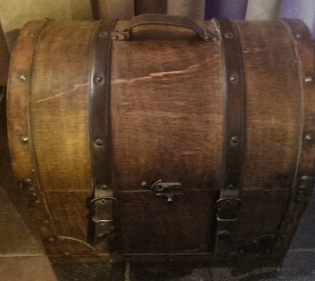 Vintage Houten Kist / Schatkist met Lederen Banden, Gebruikt, 50 tot 100 cm, 50 tot 75 cm, 50 tot 75 cm