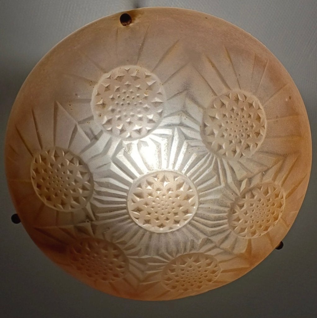 Vintage art deco hanglamp, Gebruikt, E14 (klein), Ophalen of Verzenden, Glas