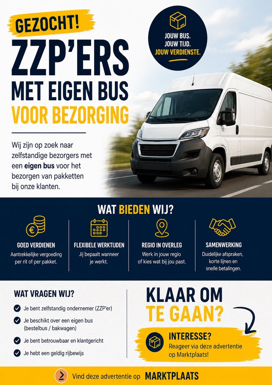 Zzp koerier gezocht regio assen, Starter, LBO / VMBO, Vakantiewerk, Freelance of Uitzendbasis