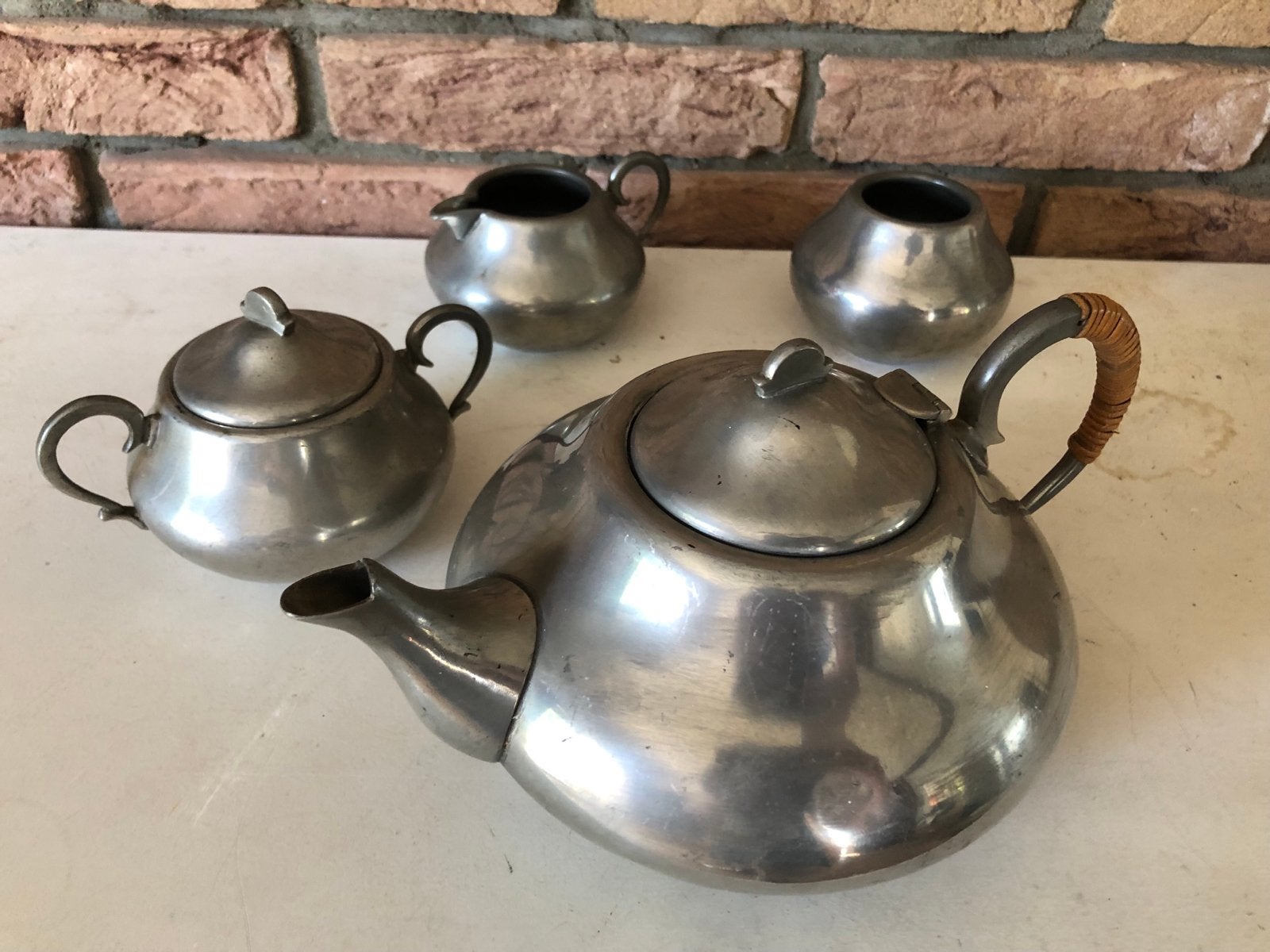 Vintage tinnen theeservies - 4-delig, Antiek en Kunst, Verzenden