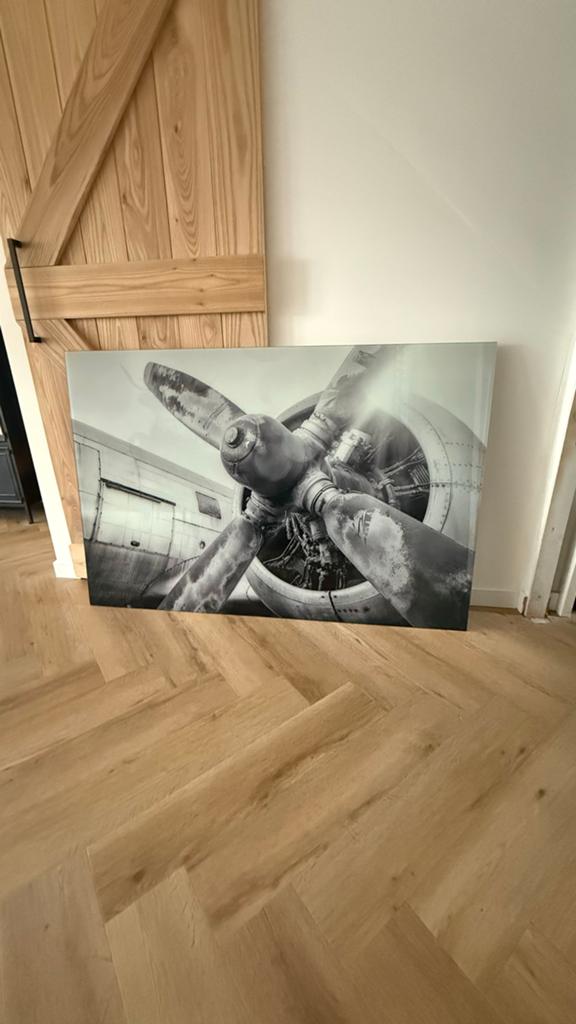 Vliegtuig Propeller plexiglas foto - Zwart-Wit, Ophalen, 125 cm of meer, Zo goed als nieuw, Schilderij