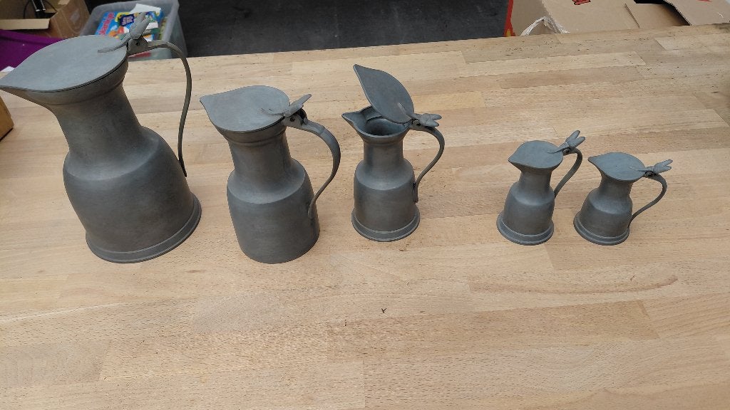 Set van 5 tinnen kannen - 95% tin - Merk Peltrato, Ophalen of Verzenden