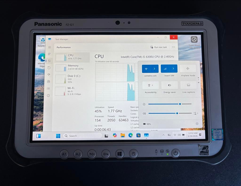 Panasonic Toughpad FZ-G1 MK4 Win11 Tablet i5-6300U 4GB 128GB, Computers en Software, Windows Laptops, Gebruikt, SSD, 2 tot 3 Ghz