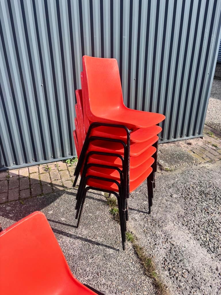 14 stuks partij oranje stoelen, Ophalen, Gebruikt, X, Hout