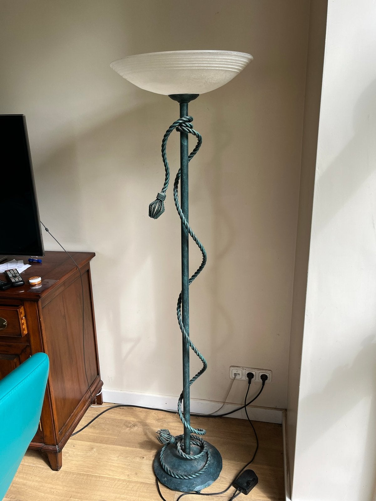 Staande vloerlamp met gevlochten touw - Ophalen in Enschede, Ophalen, Gebruikt, E27 (groot), Metaal