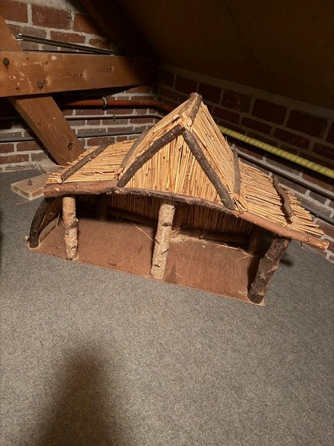 Grote Kerststal met Beeldjes - Handgemaakt, Antiek en Kunst, Antiek | Religie, Ophalen